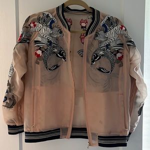 Organza embroidered bomber jacket